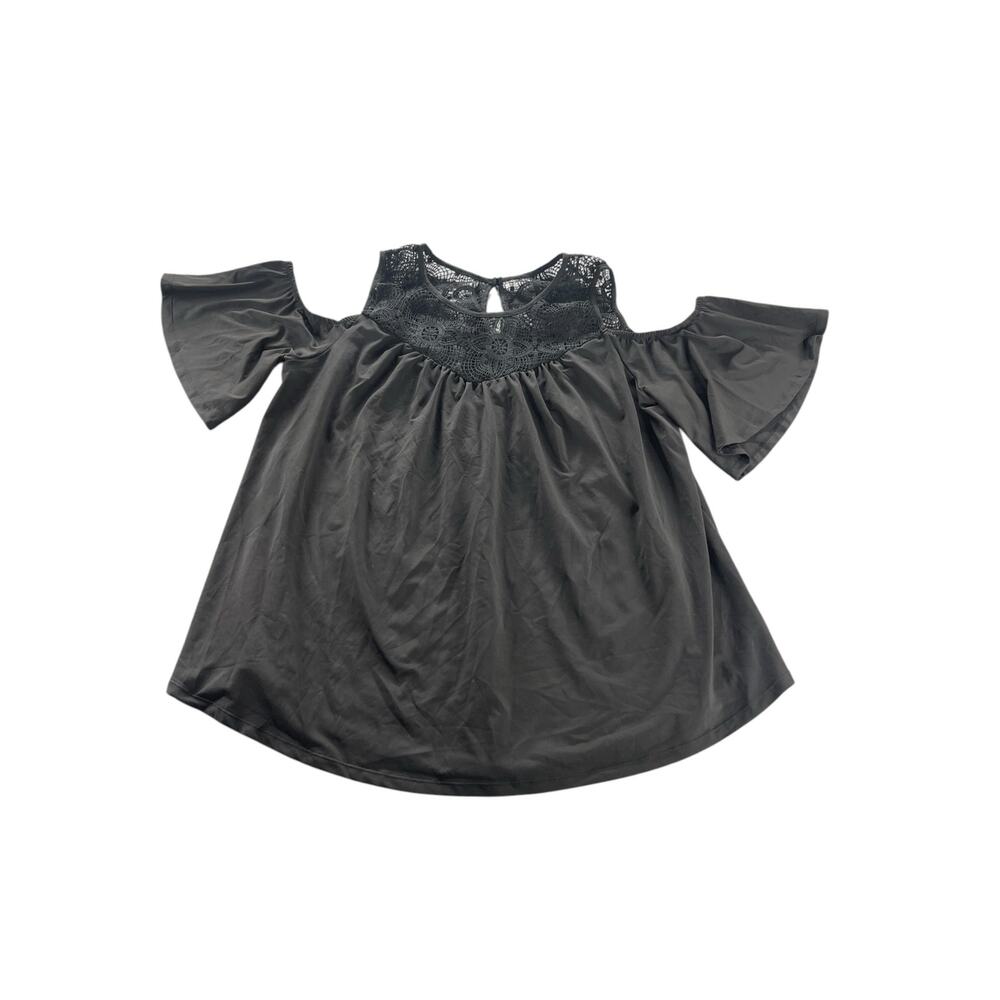 Unbranded Black Cold Shoulder Lace Yoke Blouse Women's Size XL